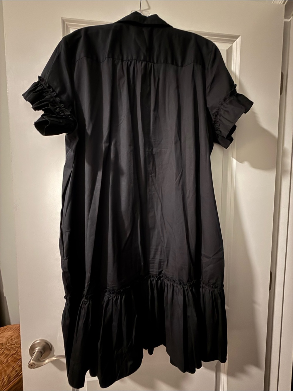J. Crew Black Short-Sleeve Button-Front Ruffle-Hem Mini Dress - Picture 8 of 10